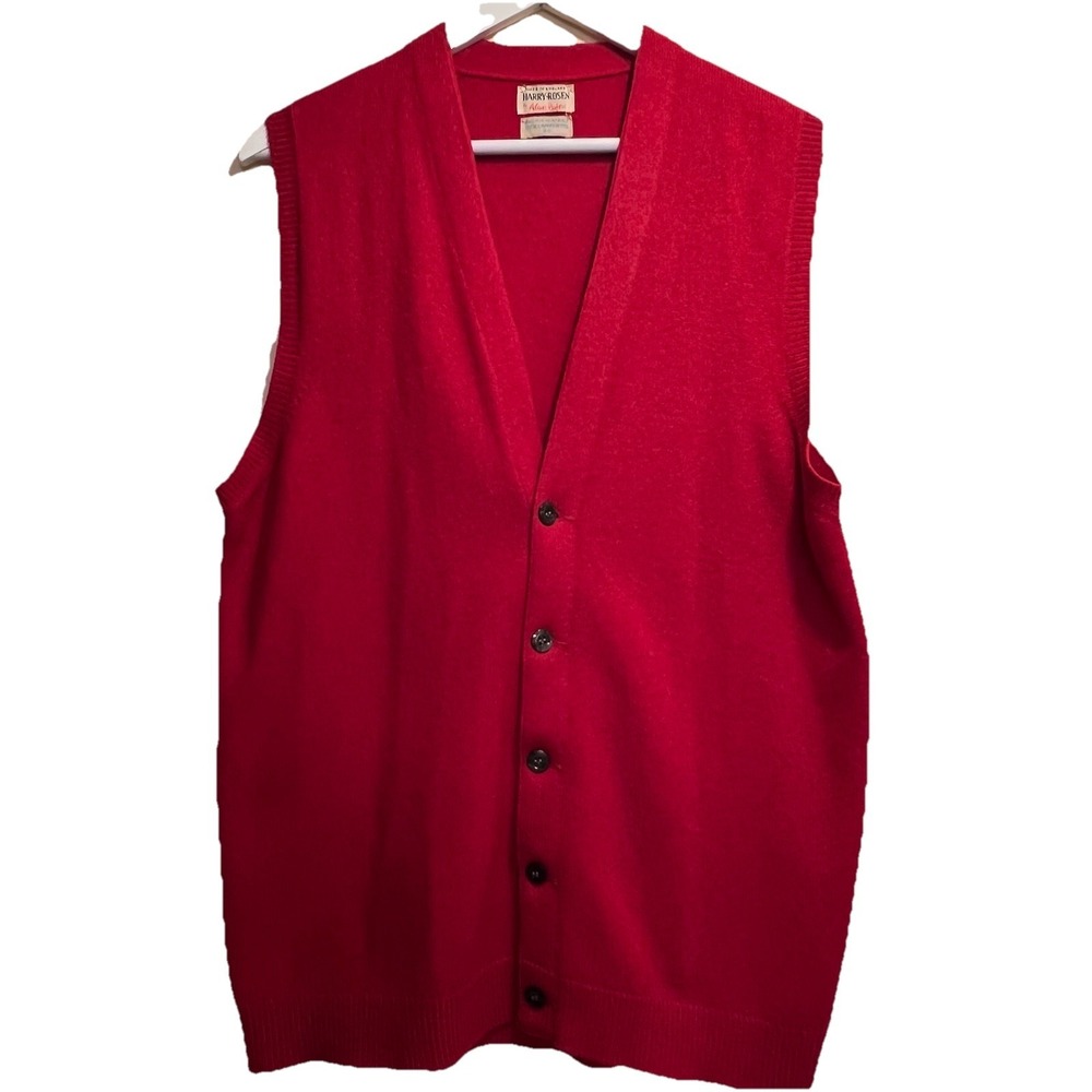 Harry Rosen Alan Paine Mens Sweater Vest Vtg 40 Red Lambswool Button‎ Up England